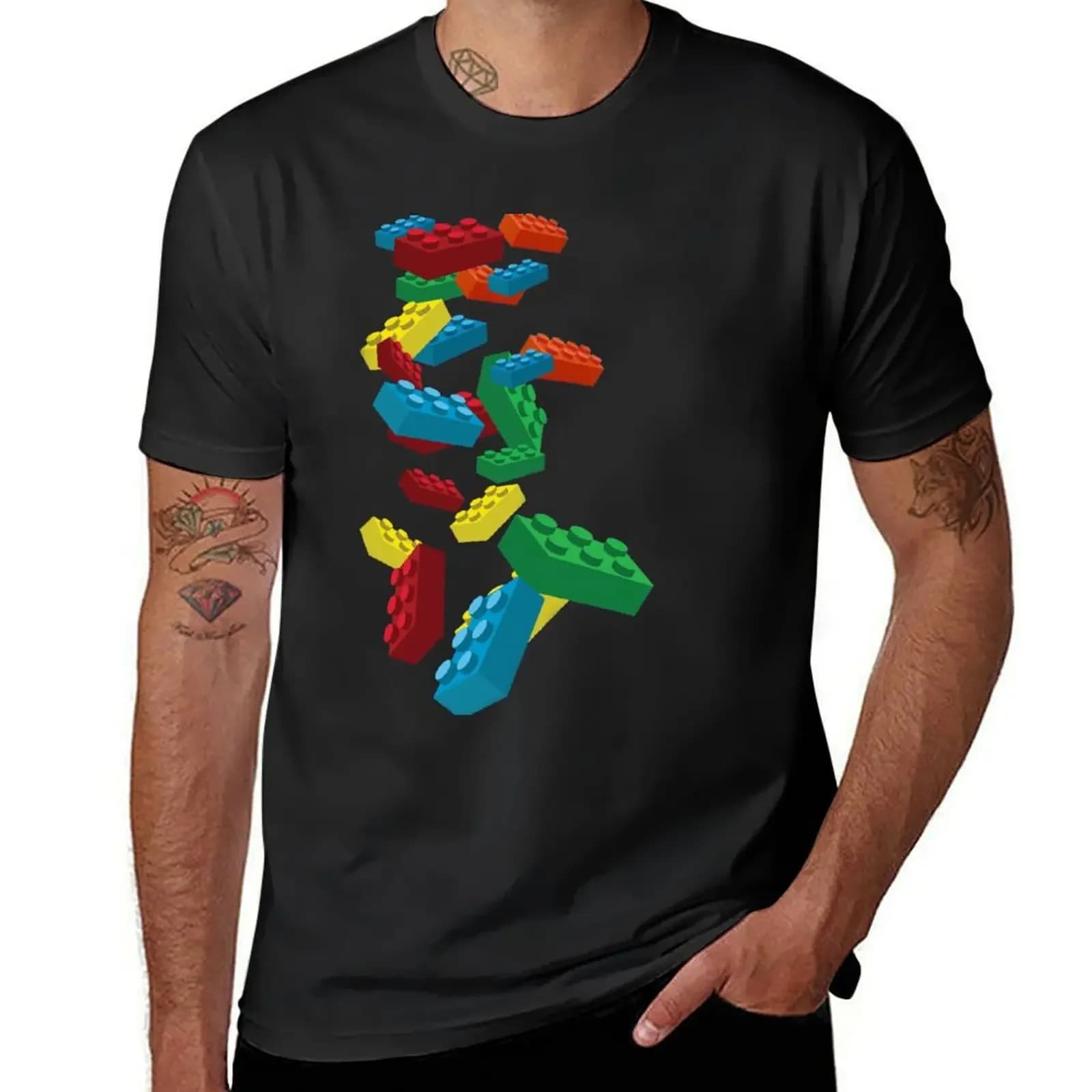 Falling lego t-shirt top street wear camicie personalizzate graphic tee men