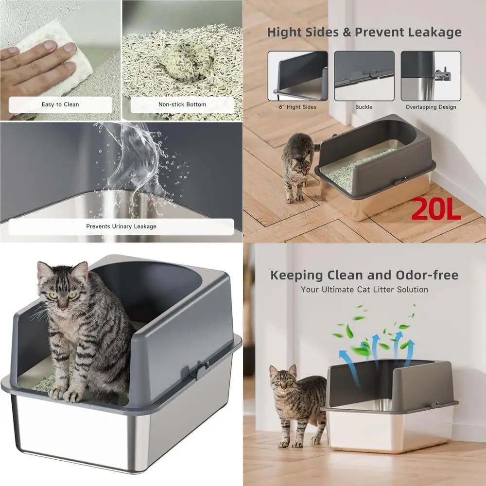 Lettiera per gatti extra large in acciaio inossidabile con coperchio, facile da pulire, 20L x 14W x 12H, chiusa