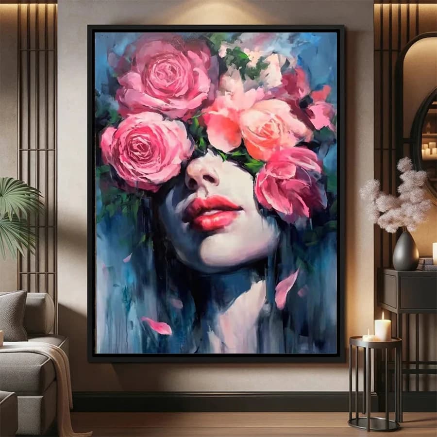 Kit Pittura Diamante 5D Fai da Te, Arte Astratta con Donne Belle e Fiori, Nuovo Kit per Ricamo a Punto Croce, Arte Murale a Mosaico