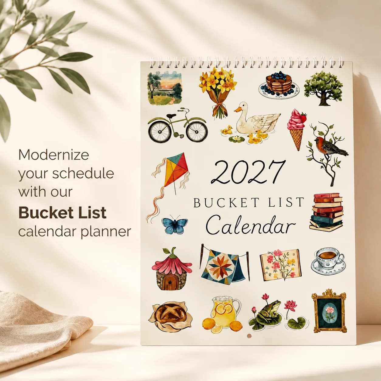 2027 Bucket List Calendar 12 Months Large Double spiral Wire-Binding Wall Calendar with Hook To-Do List & Notes Wall Calendar