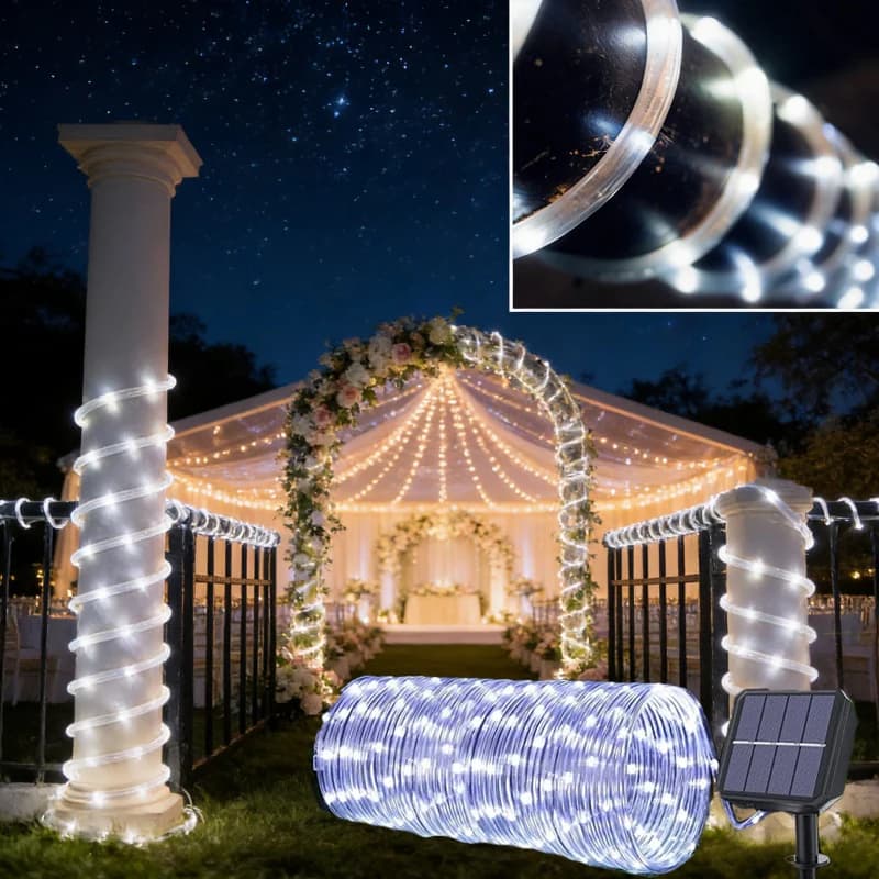 Luci Solari a Corda per Esterni, Impermeabili, a LED, a Tubo, per Natale, Ghirlande Luminose per Giardino, Alberi, Cortili, Recinzioni