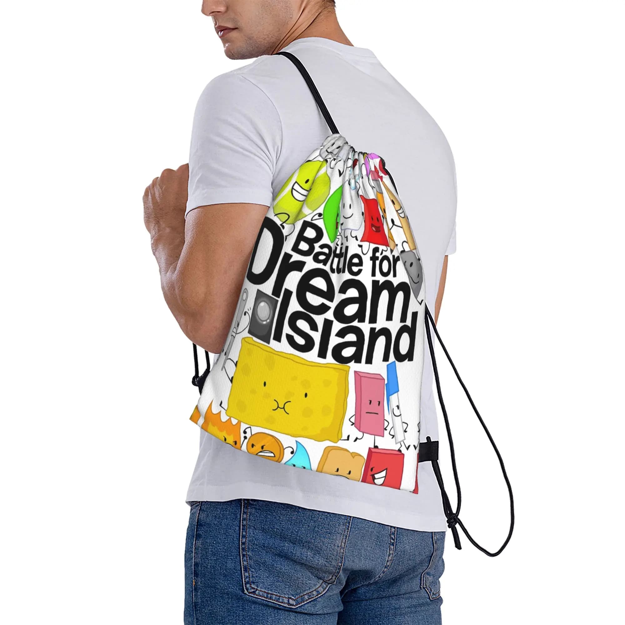 BFDI Poster White Cartoon Drawstring Bag Funny Waterproof Sackpack String Bags Men Sports Travel Backpack
