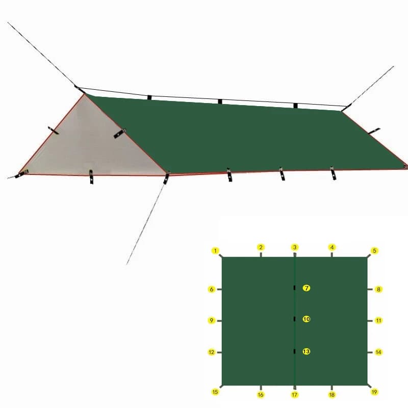 Tela impermeabile con sospensione a 19 punti Tela fai-da-te riparo multifunzionale 3x4 4x4 Zaino Rainfly da trekking