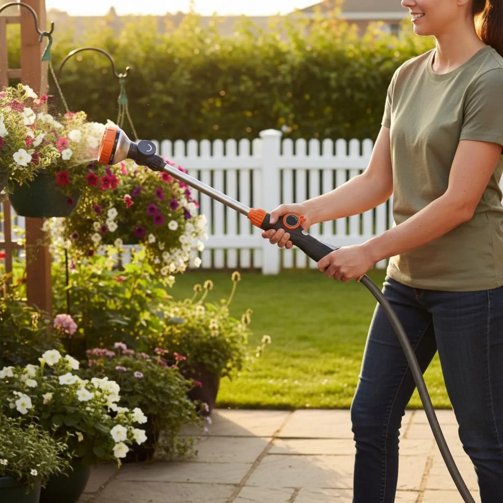 Irrigatore a testa girevole con impugnatura ergonomica, attrezzo multifunzione per irrigazione e giardinaggio