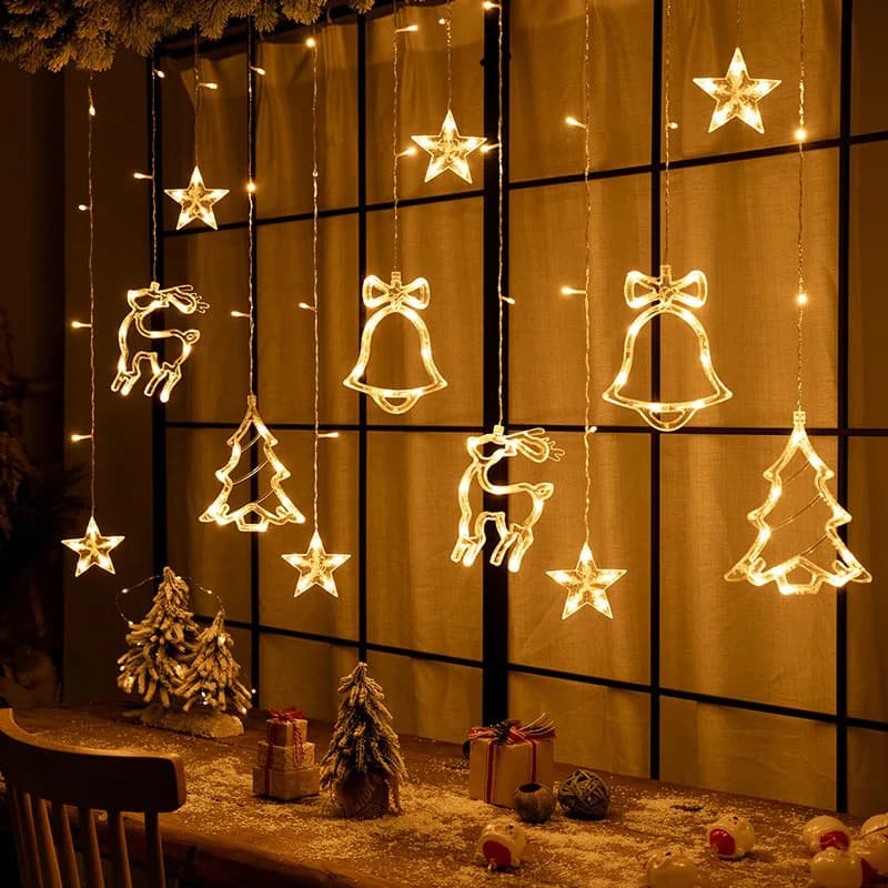 LED Stelle di Natale Luna Fata Luce Ghirlanda UE Ciondolo per la casa Alce Luce di nozze per la decorazione domestica Ornamenti a goccia Regalo Navidad