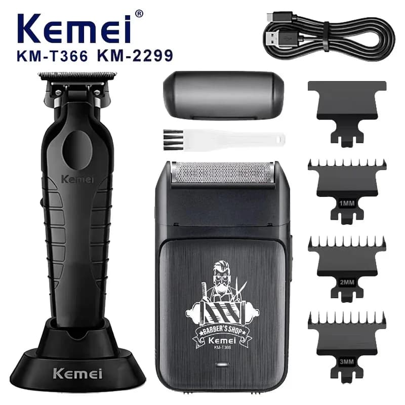 Set Professionale 2 in 1 Kemei T366+KM-2299 per Taglio Capelli Uomo, Regolabarba Elettrico, Tosatrice e Rasoio per Dettagli