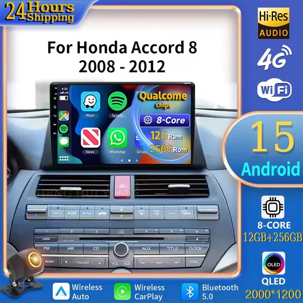 For Honda accord 8 2008 2009 2010 2011 2012 Android 15 Car Radio Multimedia Player Android Auto Carplay Head Unit Navigation GPS