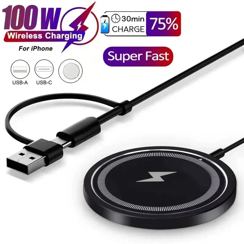 Caricatore Wireless Magnetico da 100W USB + Type-C per Magsafe iPhone 17 16 15 14 13 12 Pro Max, Stazione di Ricarica Rapida