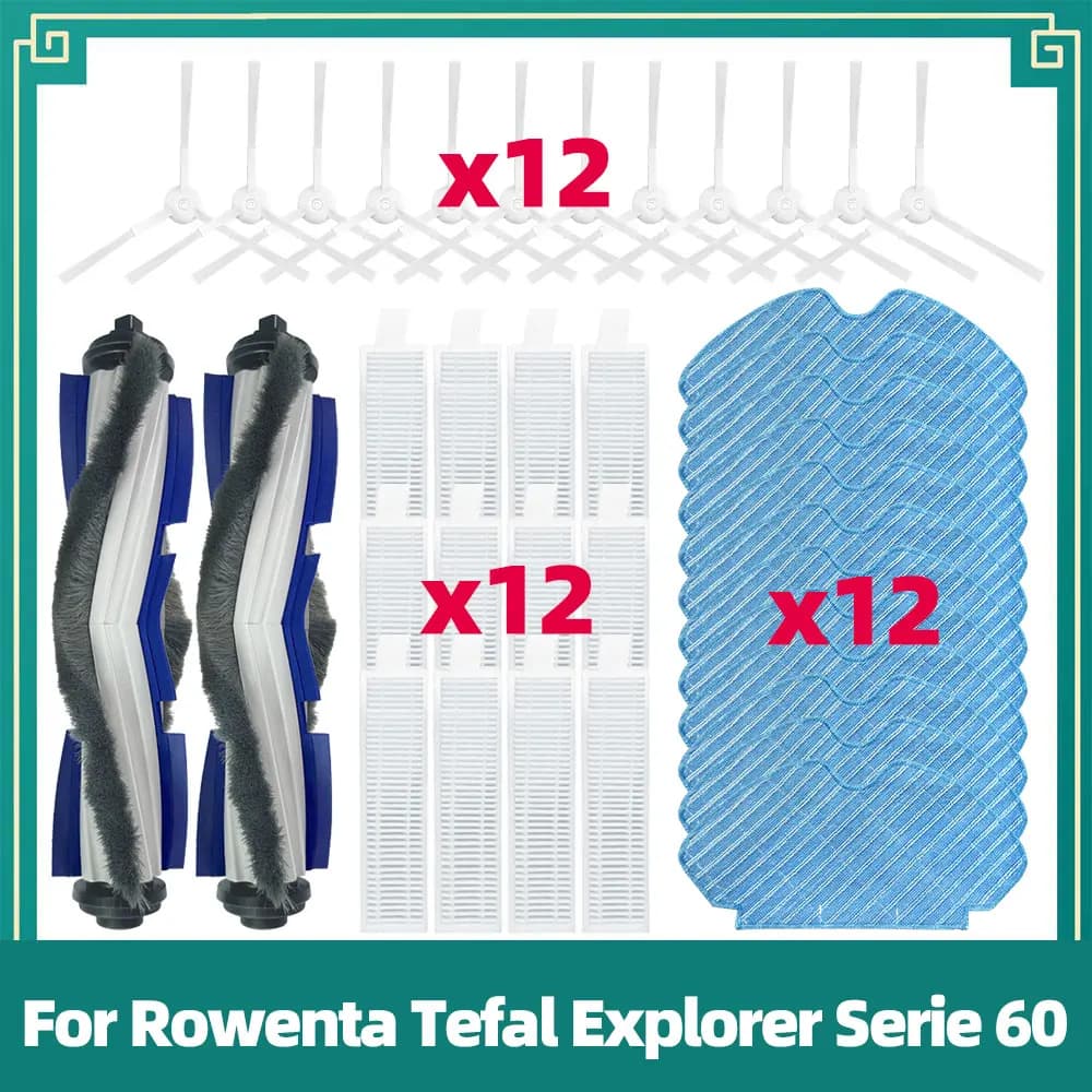 Compatibile con Rowenta Tefal Explorer Serie 60/RG7447, RG7455, RG7447wh – Spazzola principale, spazzola laterale, filtro HEPA, panno, ricambi
