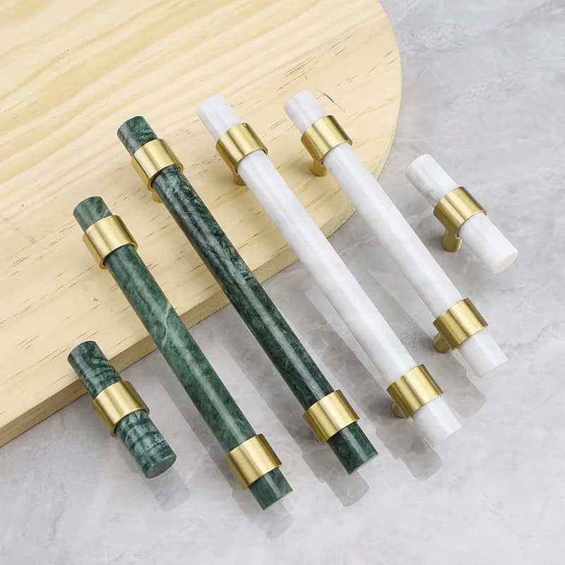 Maniglia per armadio in marmo bianco/nero/verde Manopole in pietra naturale per cassetti Maniglie per porte per mobili con barra a T moderna in ottone