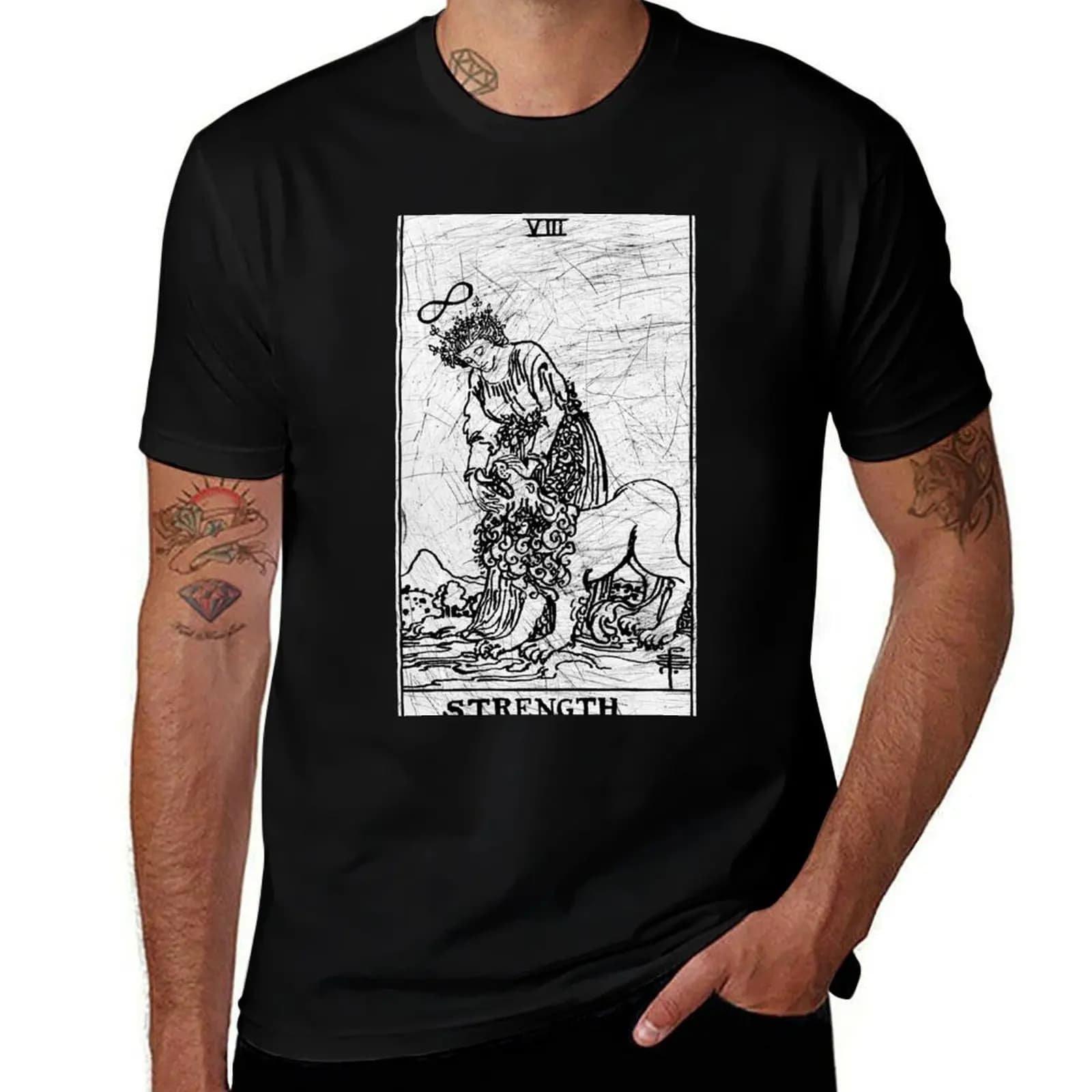 Strength Tarot Card - Major Arcana - fortune telling - occult T-Shirt Basic Casual Wear Short Sleeve Top