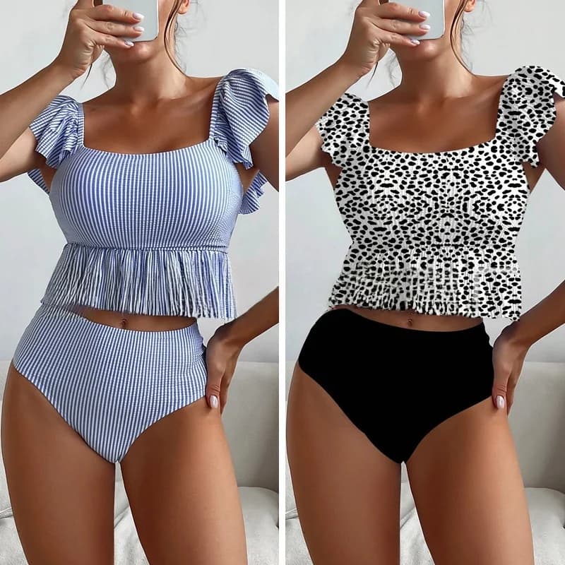 New Life Bikini Swimsuit High No Spalline with Pizzo, Tankini Separated with Padding Without Ferretto