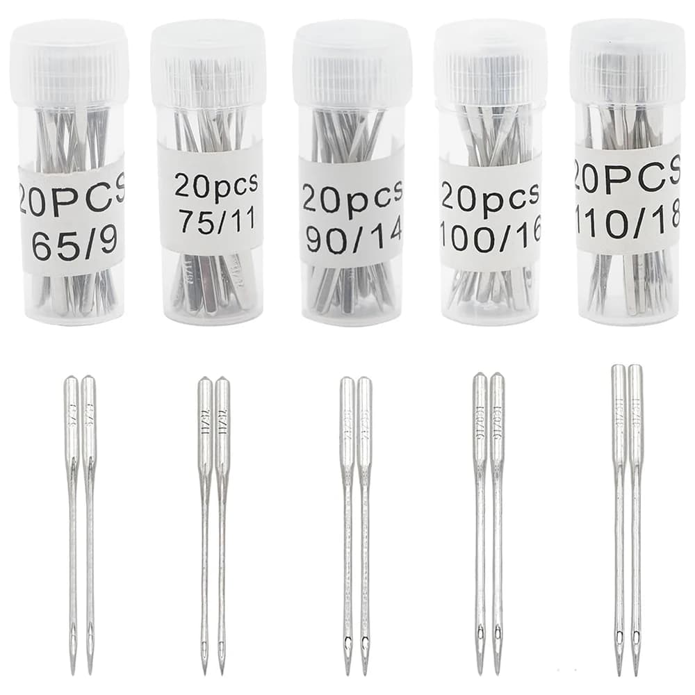 Set di 100 Aghi Universali per Macchine da Cucire, Punte Regolari 65/9 75/11 90/14 100/16 110/18 per la Maggior Parte delle Macchine da Cucire Domestiche