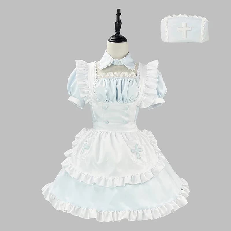 Nurse Hat Cap Cute Girls Performance Costume Women Apron Dress Cosplay Costume S-5XL Blue/Pink Maid Outfit 2025 new