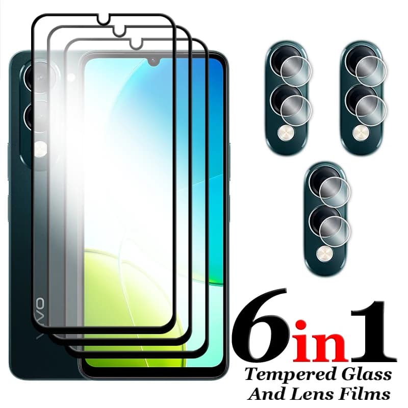6in1 Per Vivo Y04 Vetro Per Vivo Y04 4G Vetro Temperato 2.5D Copertura Completa Colla Protezione Dello Schermo Per Vivo Y04 Lente Pellicola