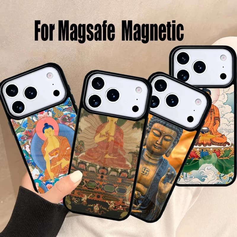 Custodia per telefono ZEN con Buddha Sakyamuni e Bodhisattva per iPhone 17 Air 16e 15 14 13 12 11 Pro Max Plus, Cover Magnetica Magsafe