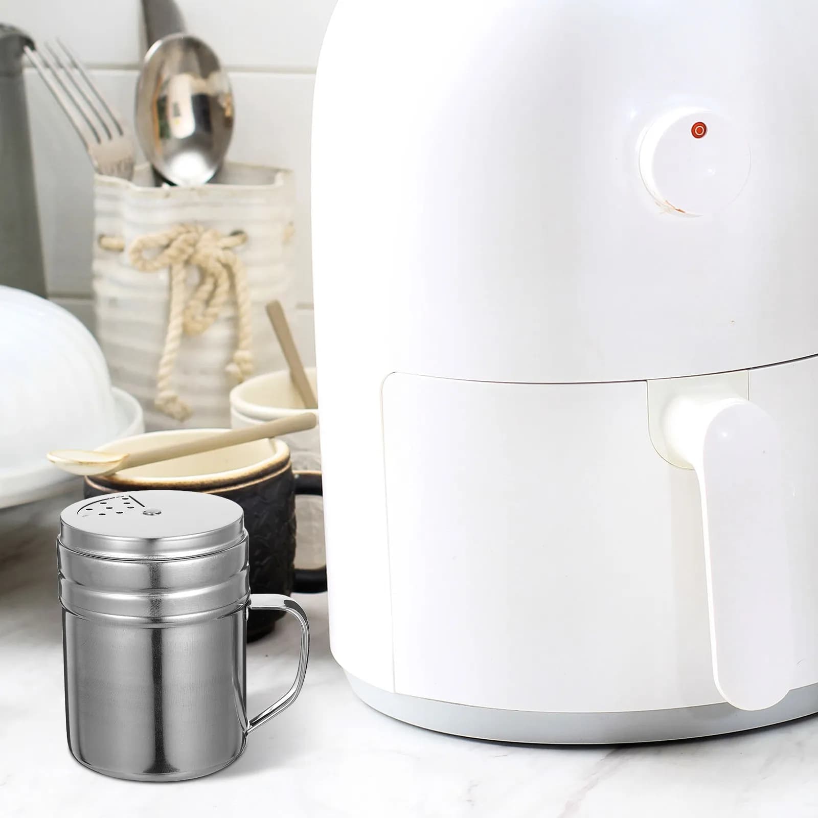 3Pcs Stainless Steel Spice Shaker Set Rotatable Lid Seasoning Box Kitchen Handle Universal Salt Pepper Container