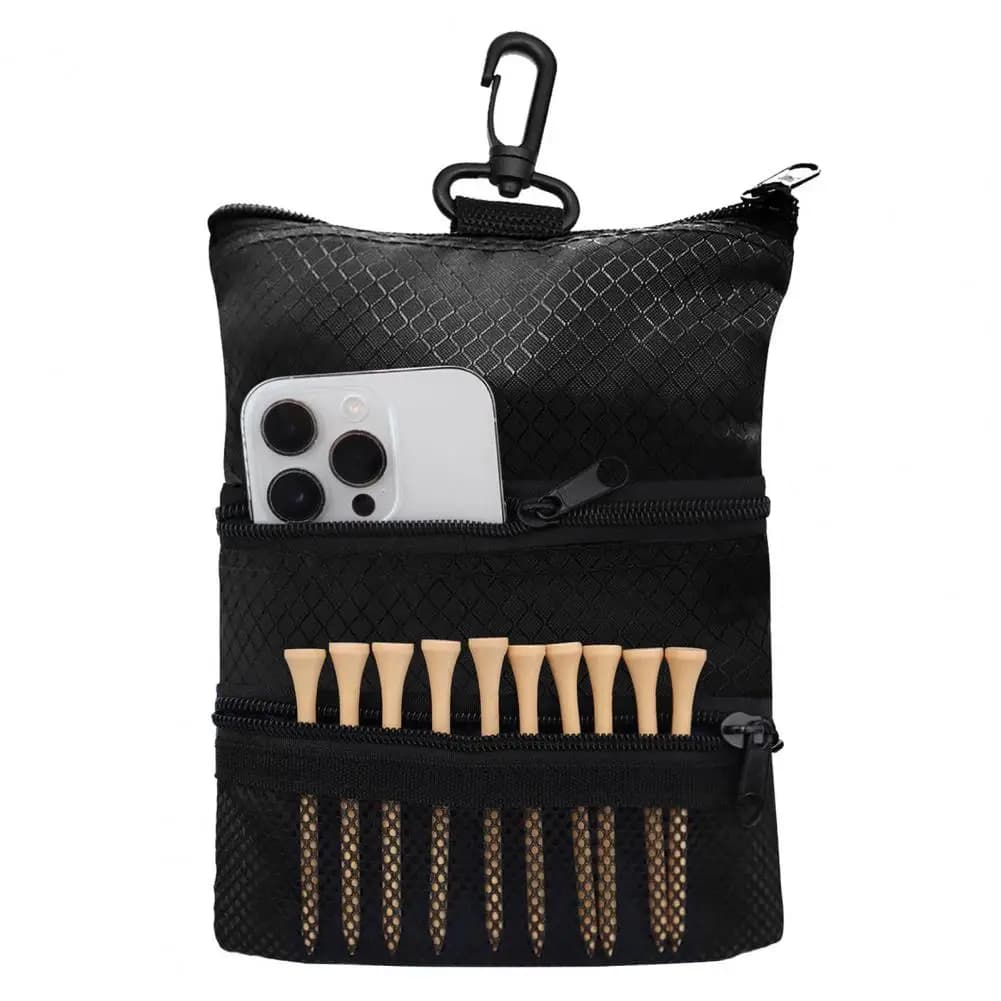 Borsa da golf resistente con clip da cintura, custodia organizer impermeabile in nylon a 3 tasche per palline da golf e portaoggetti per tee, per uomo e donna
