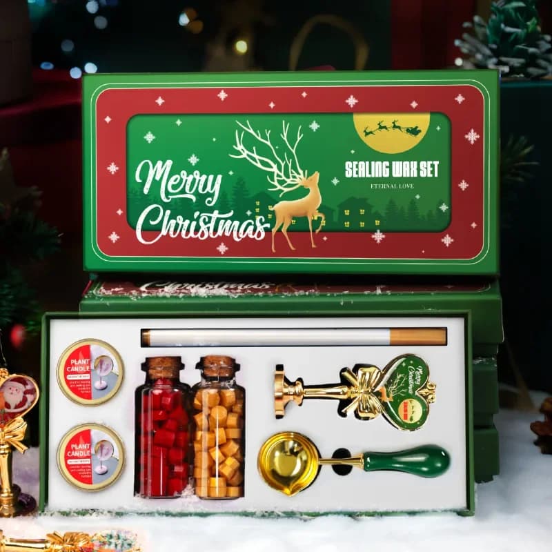 Christmas Wax Seal Stamp Kit snowflake reindeer copper head DIY Scrapbooking greeting card craft decoration gift wooden stamp