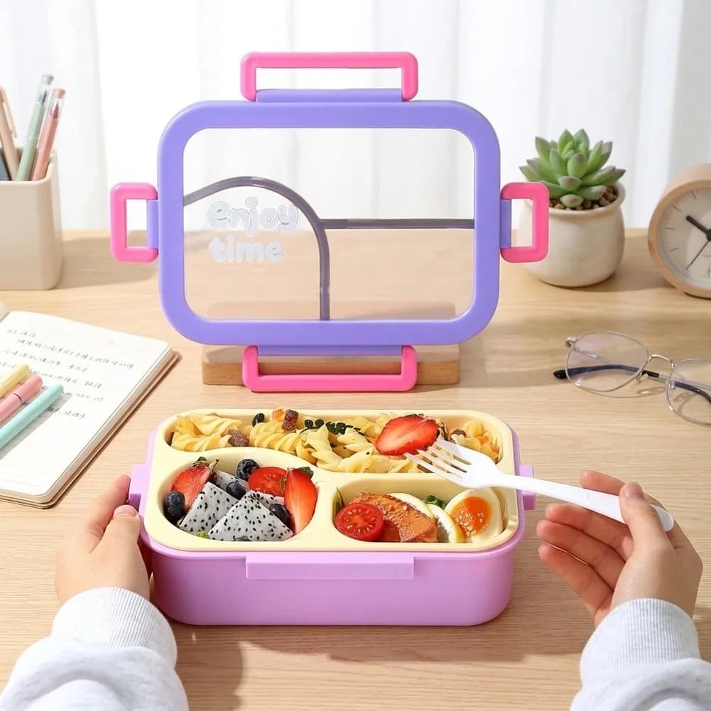 Blue/Green/Purple Lunch Box Stainless Steel Portable Food Storage Box 3-Compartment Meal Prep Containers For School Office