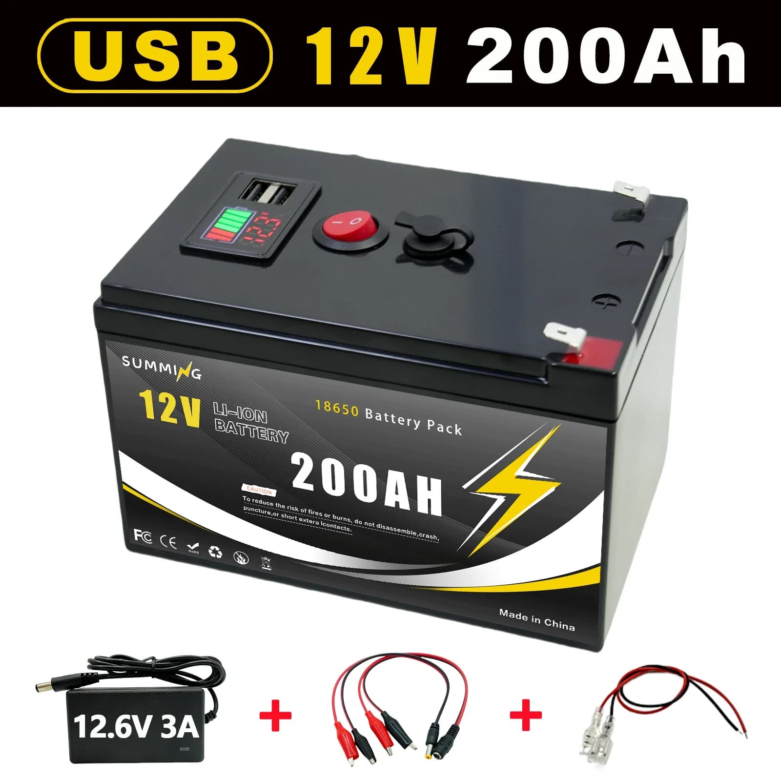 Batteria ricaricabile LiFeP04 al litio 12V 200Ah 5000+Cycles per energia solare/vento, piccolo UPS, illuminazione, ruote elettriche 🏟️ Rilevatore di pesci