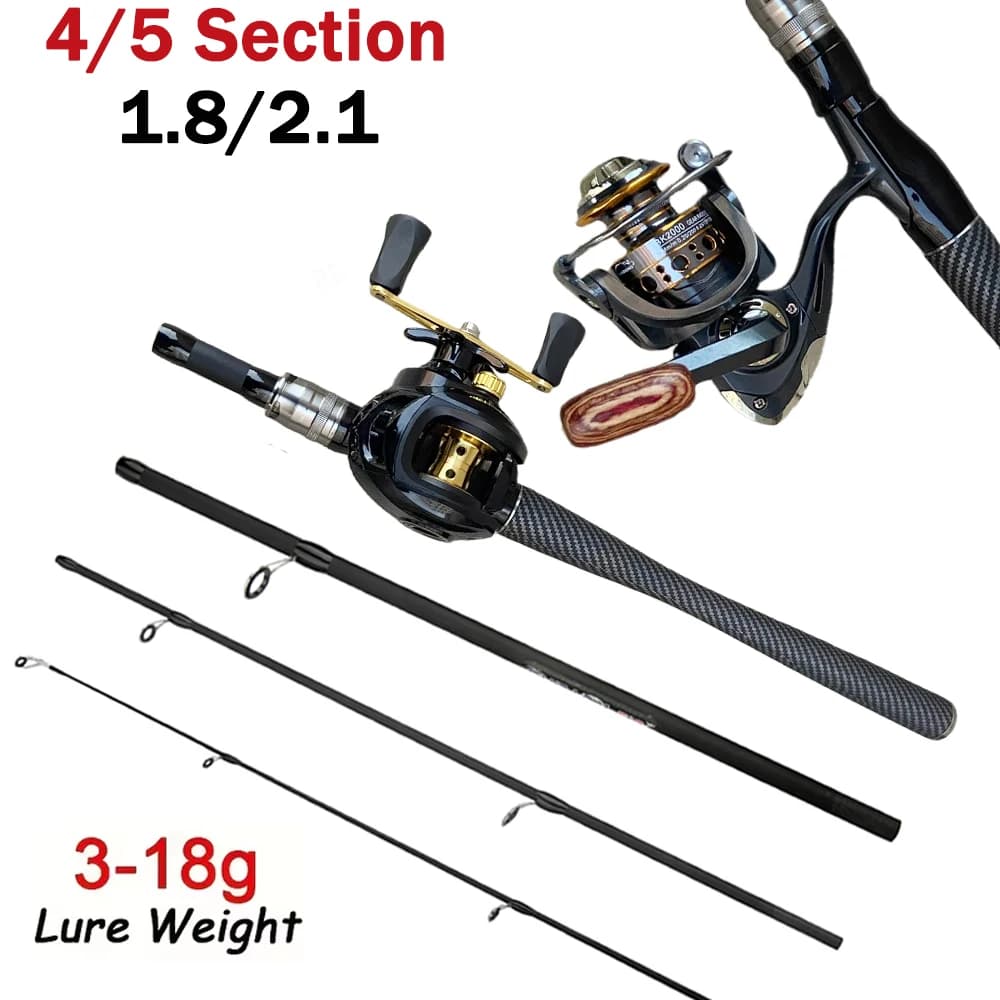 Canna da pesca Spinning Casting Combo 4/5 sezioni Canna da richiamo in carbonio 5.2:1 Mulinello da spinning 7.2:1 Mulinello da baitcasting Accessori per la pesca