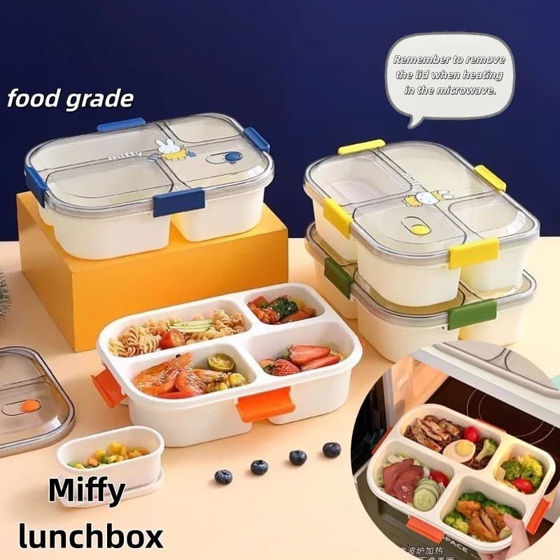 Miffy Lunch Box with Lid, Portable Compartment Bento Box, Microwave Safe, Cute Large Capacity, Food-Grade Meal Container