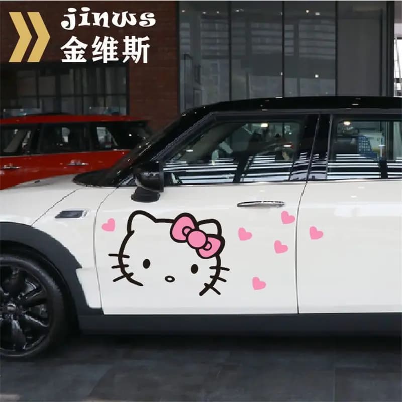 Sanrio Hello Kitty Hood Car Sticker Cartoon Anime Kt Cat Cute Flower Hood Car Body Decoration auto adesivi per porte giocattoli fai da te regali