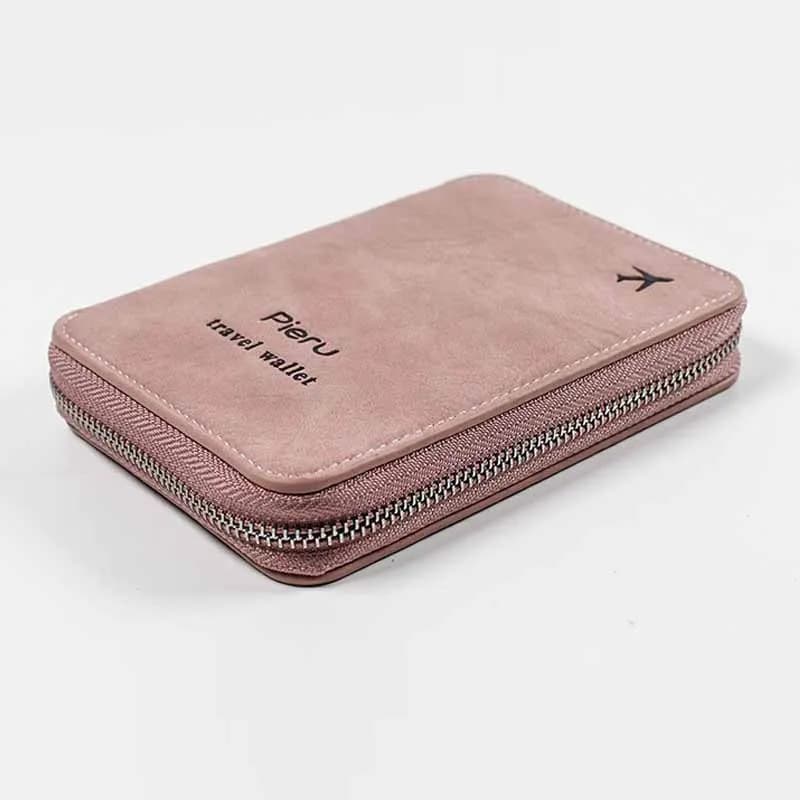 Porta passaporto con blocco RFID, portafoglio da viaggio antifurto, borsa per documenti in pelle con cerniera, portaoggetti multifunzionale per uomo donna