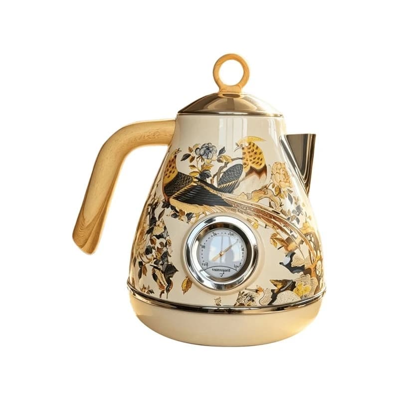 [HOT!A24R】 Vintage Flowers And Birds Pattern Electric Kettle 1.7L Retro Temperature Controlled Water Boiler Tea Pot For Home EU