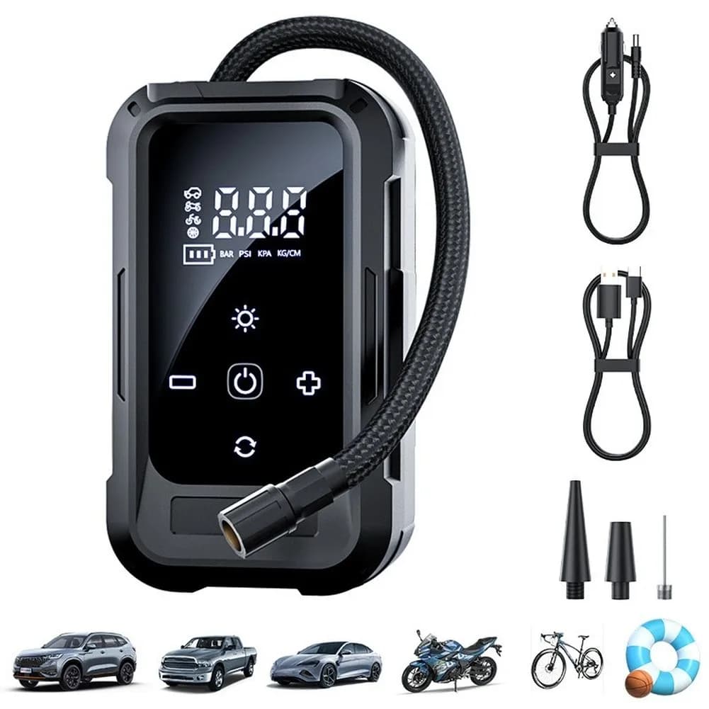 Pompa di aria per auto Display digitale wireless portatile Compressore d'aria Pompa di gonfiaggio per pneumatici 3900mAh con luce di sicurezza a LED Gonfiatore per pneumatici 12V