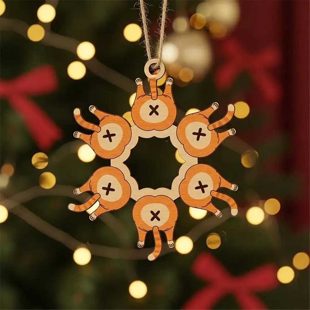 Decorazione umoristica natalizia Ornamento a tema gatto Divertente culo di gatto Fiocco di neve Ornamenti natalizi per gli amanti dei gatti Albero di Natale in legno unico
