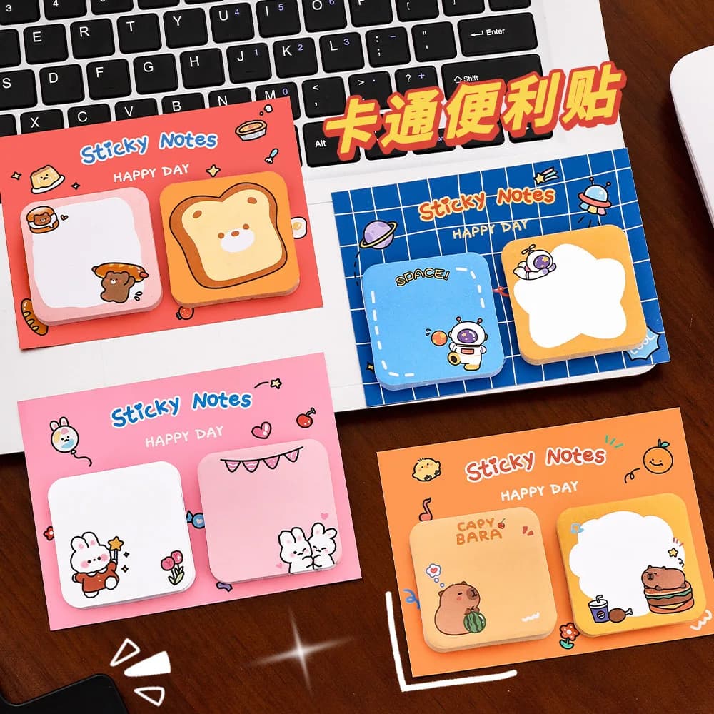 4 pz/lotto Happy Rabbit Capybara Memo Pad N Volte Sticky Notes Deco Planner Notebook Kawaii Cancelleria Per Ufficio Materiale Scolastico