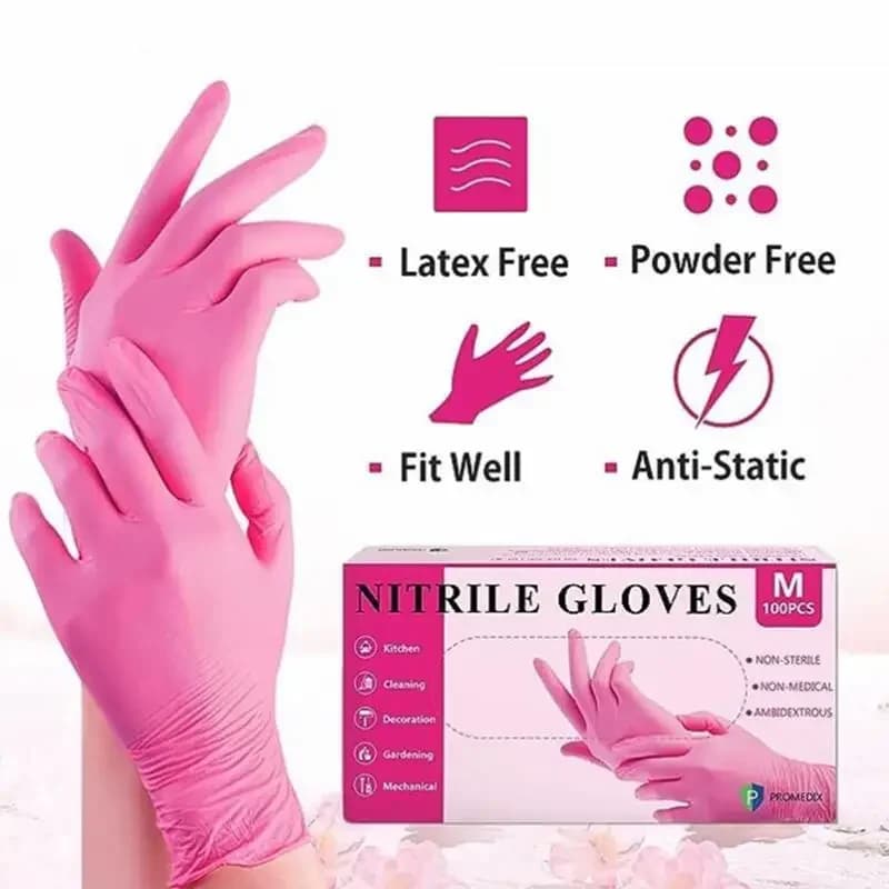 20/50/100PCS Guanti in nitrile rosa fucsia Guanti monouso per la pulizia della casa Cucina Bellezza Tinture per capelli Salone per unghie Senza polvere