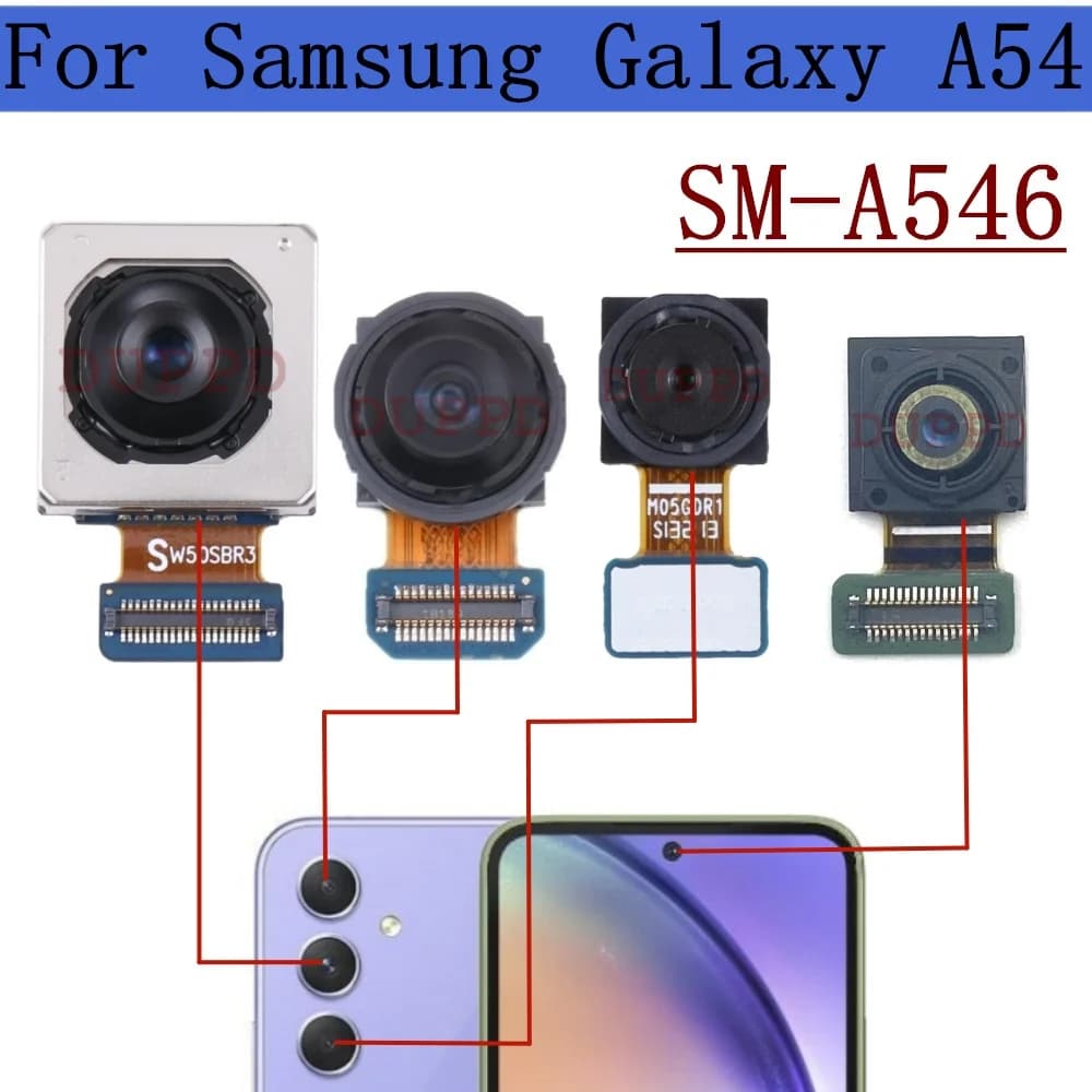 Fotocamera anteriore posteriore per Samsung Galaxy A54 A546B A546V A546U Selfie frontale ampio modulo fotocamera posteriore Macro di ricambio