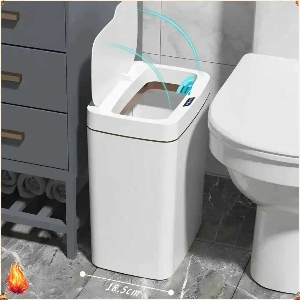 Cestino dei Rifiuti Automatico con Sensore 15L, Contenitore Intelligente Senza Contatto, Bidone Elettronico Impermeabile Bianco per Casa e Bagno Moderni