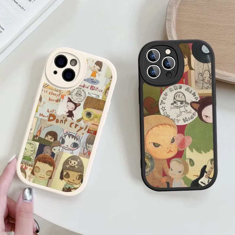 Yoshitomo Nara custodia in pelle rigida per iPhone 15 14 13 12 Mini 11 14 Pro Max Xs X Xr 7 8 Plus Fundas
