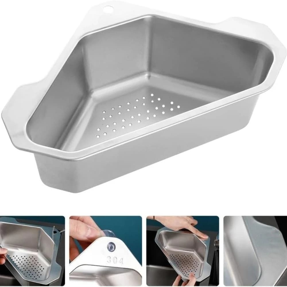 Stainless steel triangular sink filter for hanging soap dish for washing taps