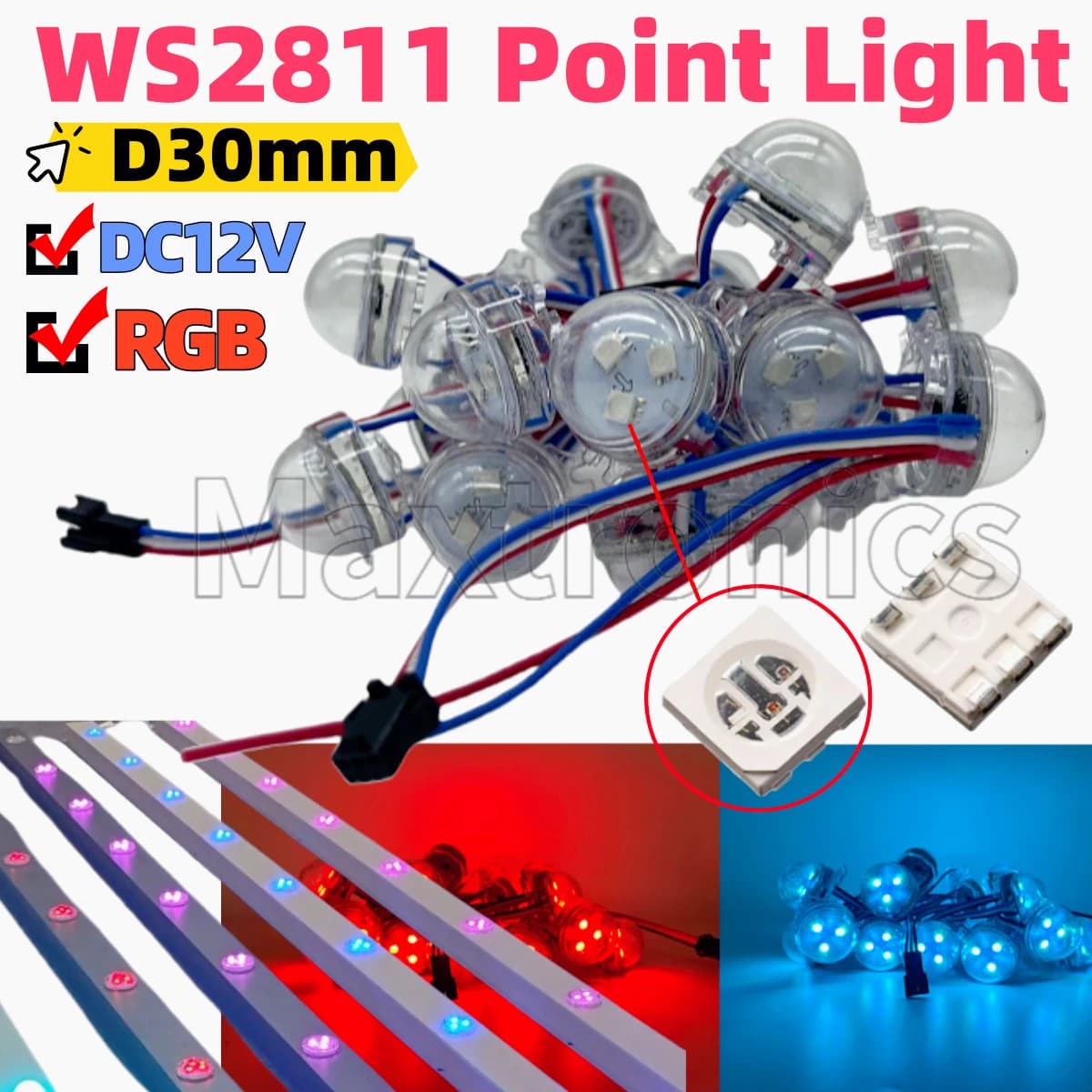 200 pz DC12V WS2811 3 LED 5050 RGB LED Luci Della Stringa D30mm Diffuso Modulo Pixel LED Guscio Trasparente IP68 0.72 W/PCS Colore Completo