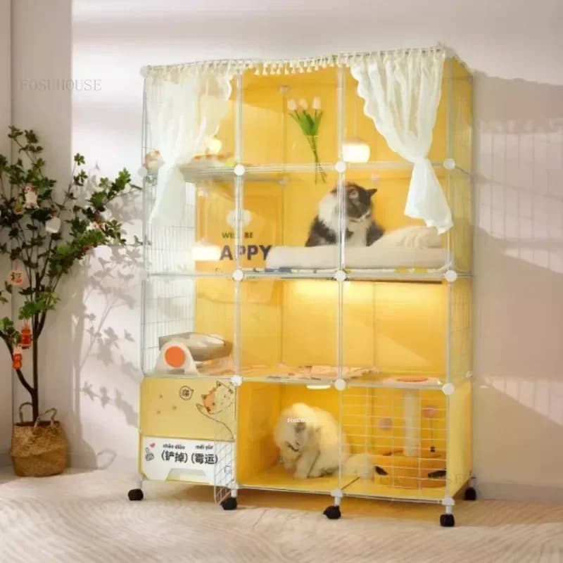 Villa per Gatti in Plastica con Lettiera, Gabbia per Animali Domestici da Interno, Spazio Ampio, Grande Casa per Gatti