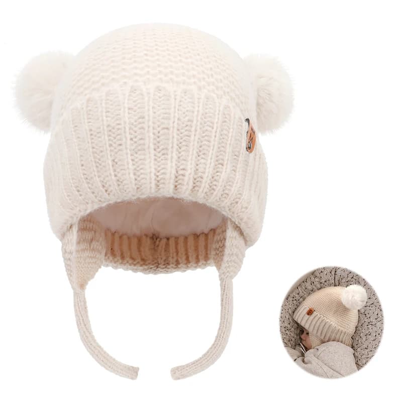 Cappello di lana per bambini Cappello di protezione per le orecchie con palla di pelo carina Cappello invernale per bambini addensato caldo lavorato a maglia per neonato Accessori per neonati