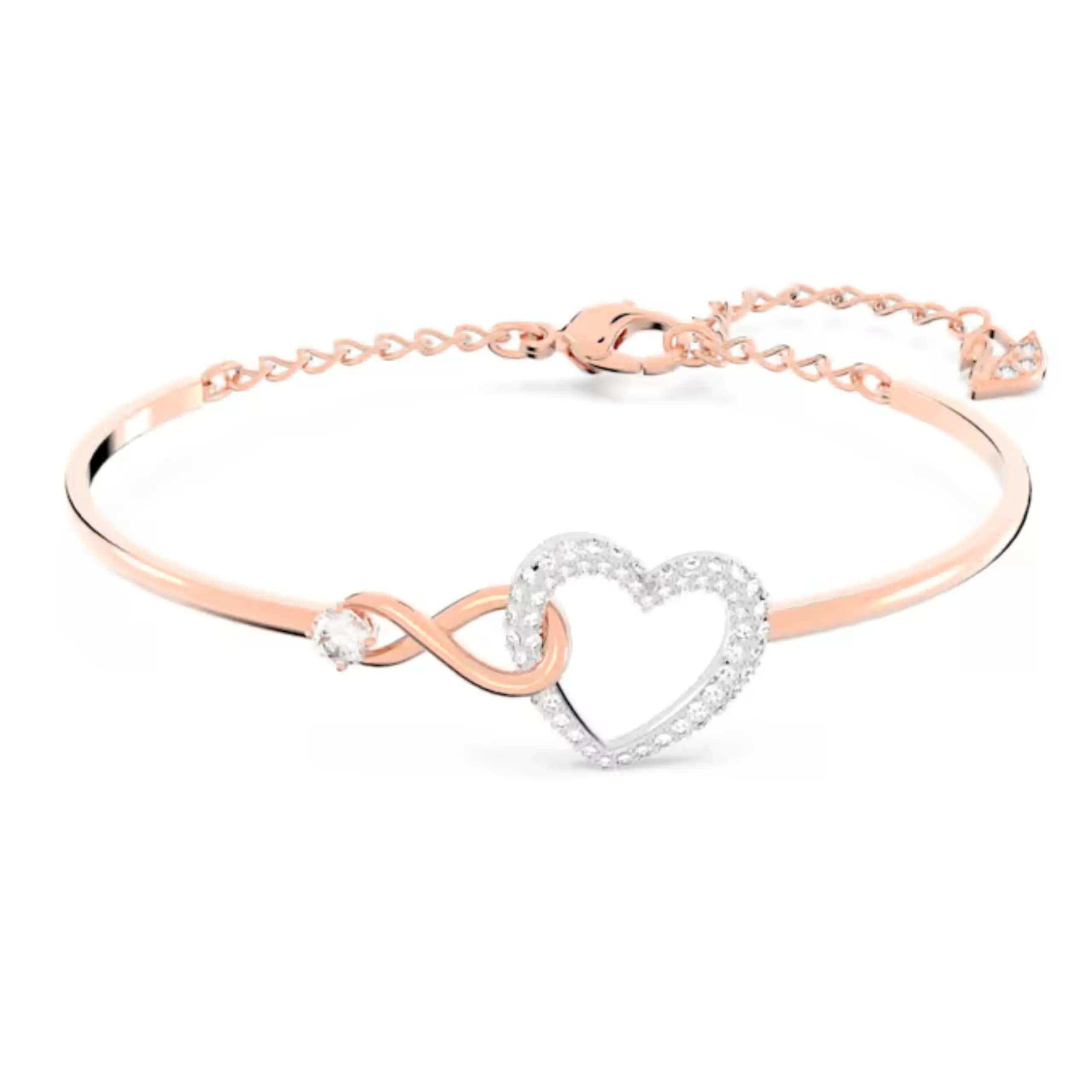 Fashion Pink Silver Tone Round Clear Crystals Heart Jewelry Bracelets