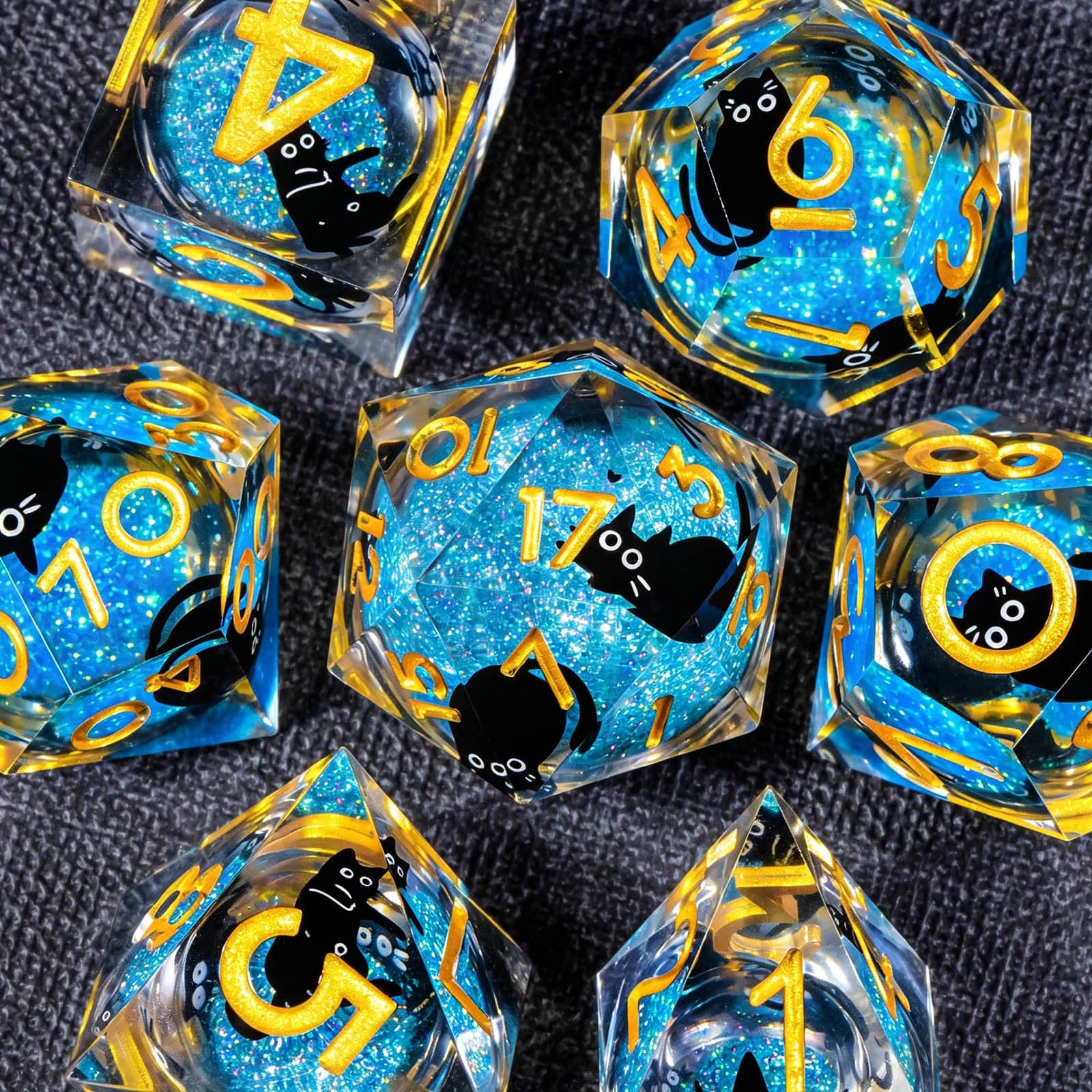Cat DND Dice Set D&D for Dungeons and Dragons, Polyhedral Resin Sharp Edge Liquid Core Role Playing Dice D20 D12 D10 D8 D6 D4