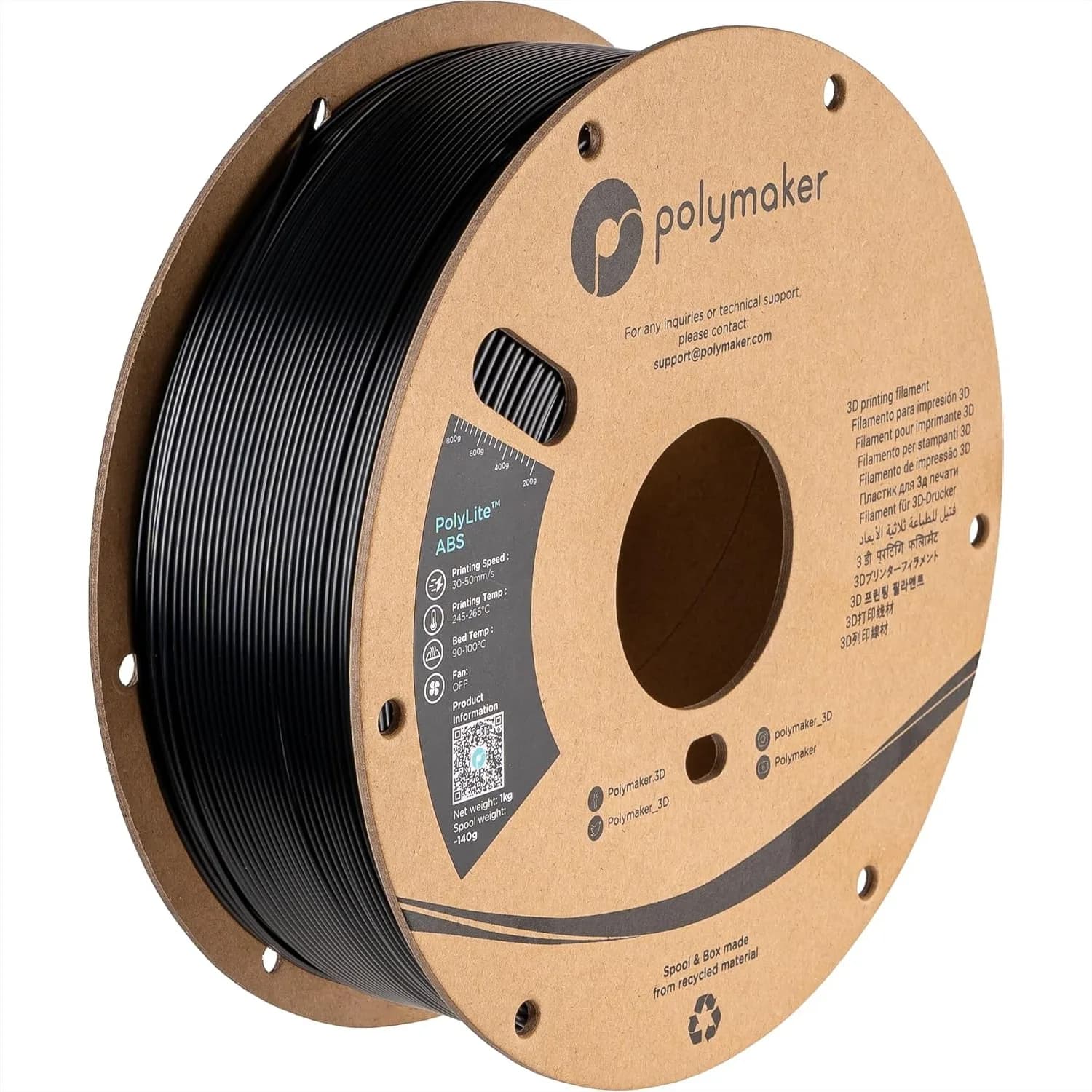 Filamento ABS 1.75mm Nero per Stampante 3D, Resistente al Calore, 1kg, Robusto e Durevole, Precisione Dimensionale +/- 0.03mm