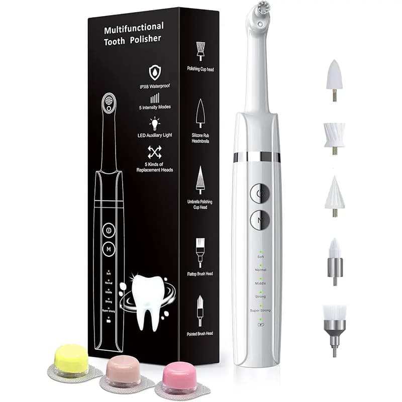 Rubber polishing machine for wireless portable electric tooth cleaner with tooth polishing paste and 5 heads