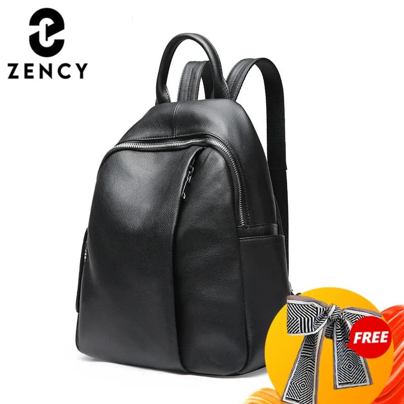 Zency Zaino da donna dal design antifurto, borsa da scuola classica nera in vera pelle al 100% per ragazze, borsa da viaggio casual quotidiana, zaino