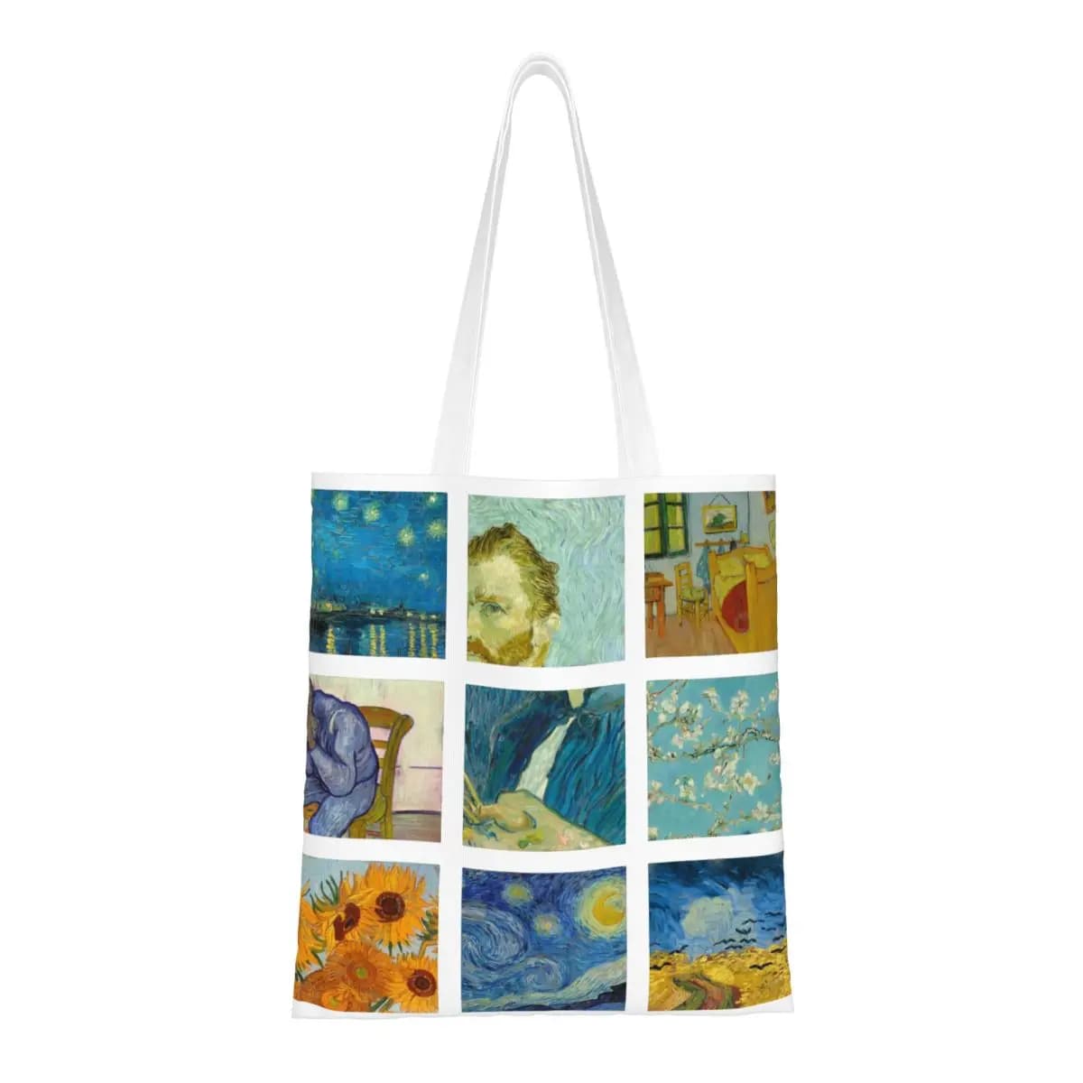 Borse tote unisex con vernice di girasoli di Van Gogh, ritratto in tela, borsa per la spesa artistica della cultura pop di Vincent per borse da studente
