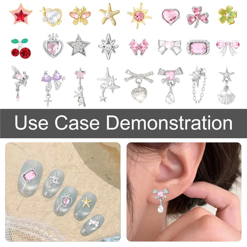 1pcs 3D Sweet Heart Bow Cherry Stars Pendant Charms For DIY Jewelry Making Earring Necklace Ring Hair Clips Manicure Accessories