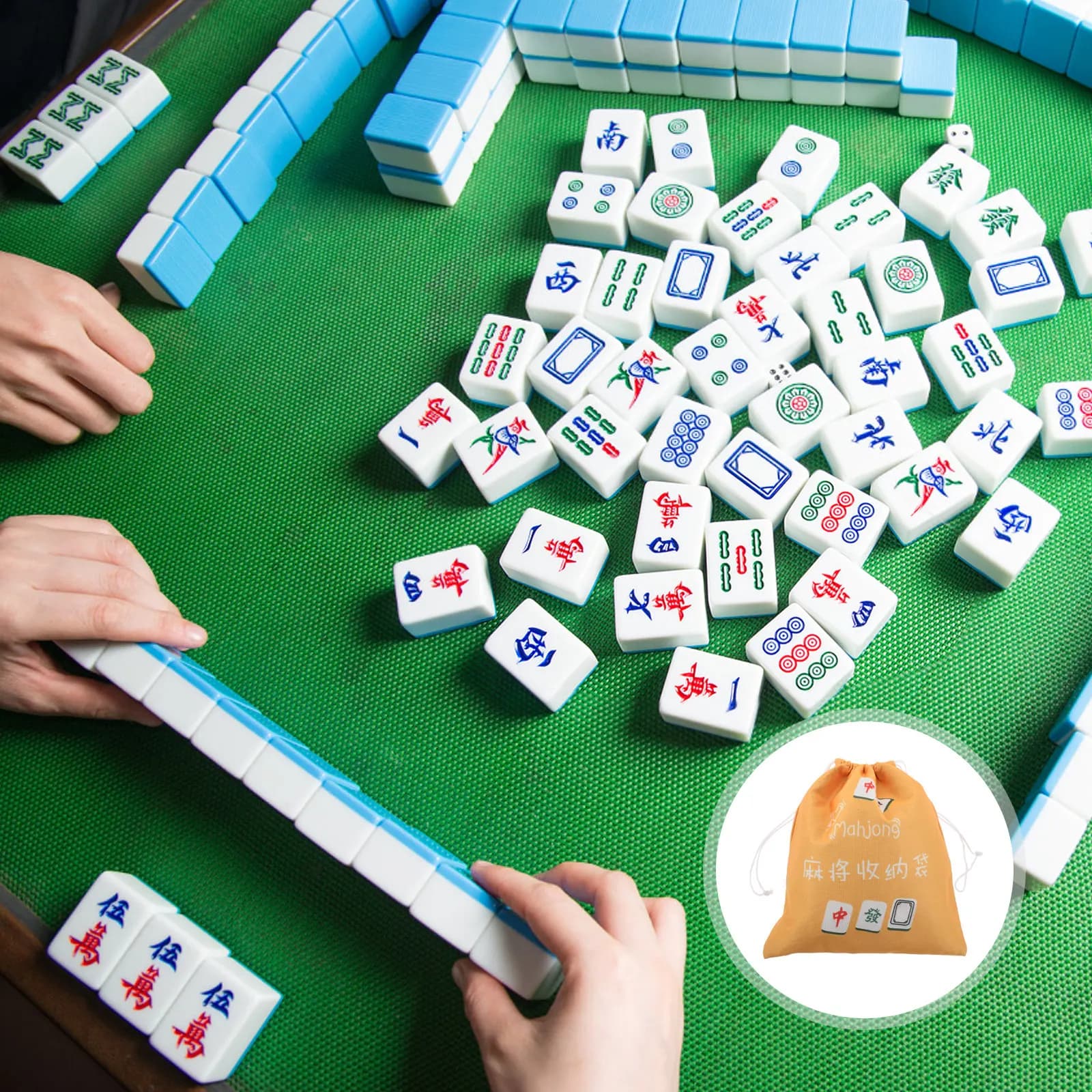 Borsa Portaoggetti per Mahjong, Sacchetto Portatile in Tessuto con Coulisse, Grande Custodia Organizzatrice per Tessere Mahjong, per Viaggi e Uso Domestico, Contenitore Riutilizzabile