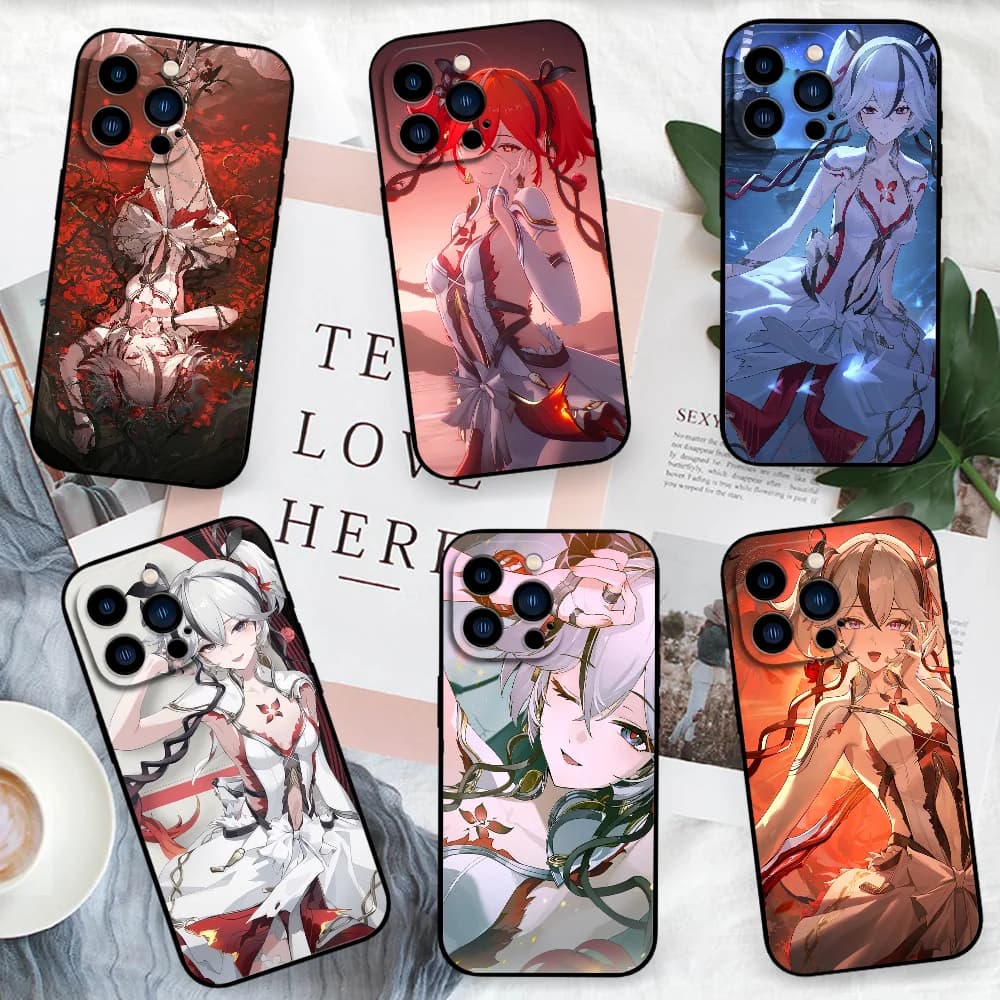 Gioco W-Wuthering W-Waves personaggio C-CAMELLYA Custodia per telefono FUNDA per iPhone 12 11 13 14 15 16 Max Pro Plus Mini